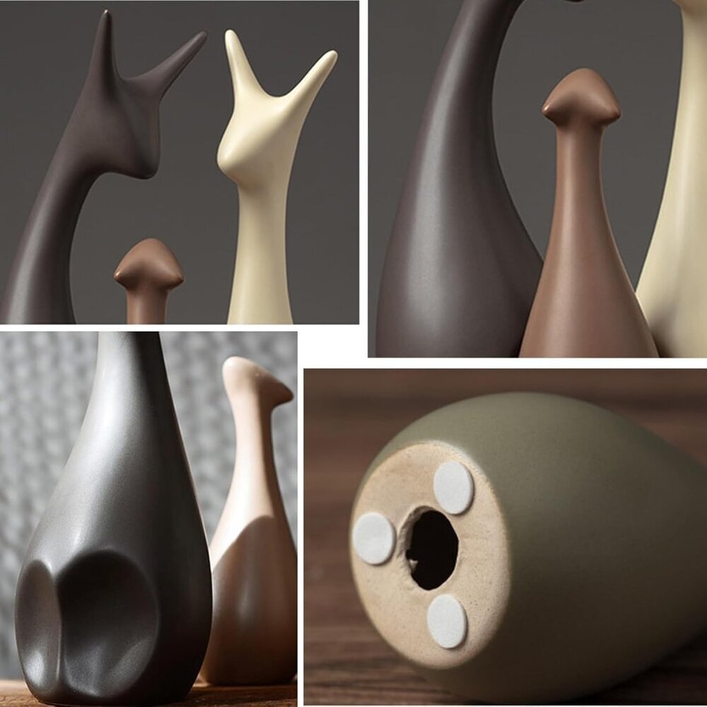 Ceramic Deer Family Statue Sculpture Mom Dad and Baby Animal Porcelain Figurine - Picture 3 of 6